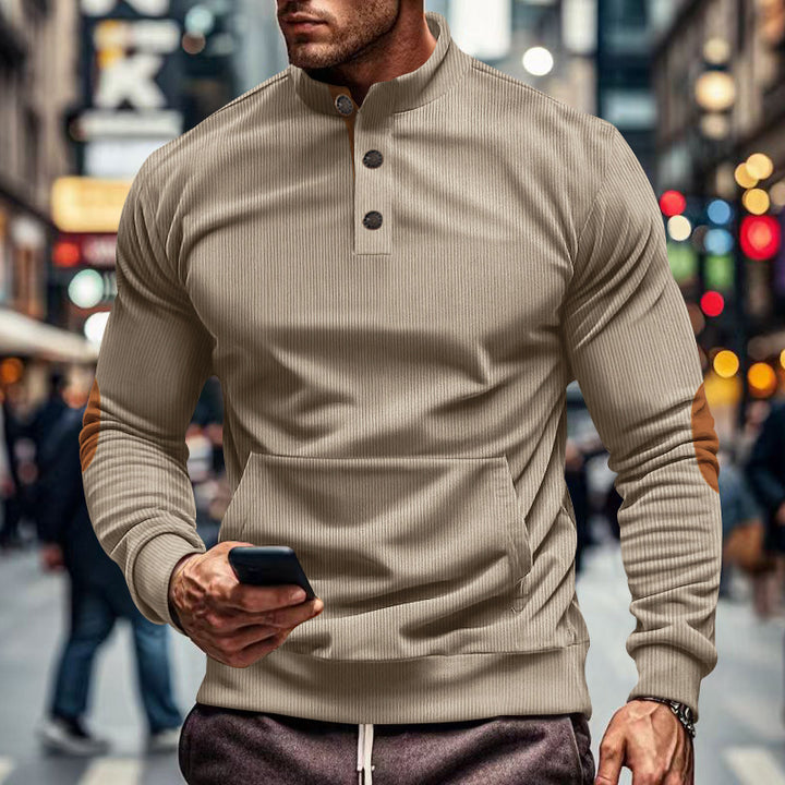 Men's structured half-collar sweatshirt with elbow patches, kangaroo pocket, and fine ribbed structure Mune Fashion