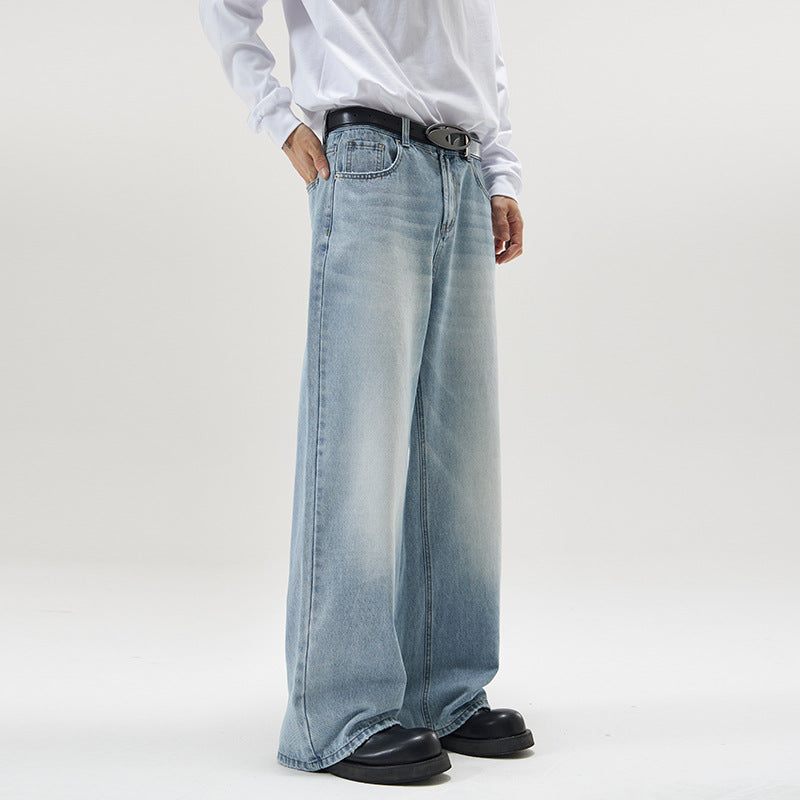 Men's Wide Jeans in Loose Fit with High Waist and Used Effect Mune Fashion