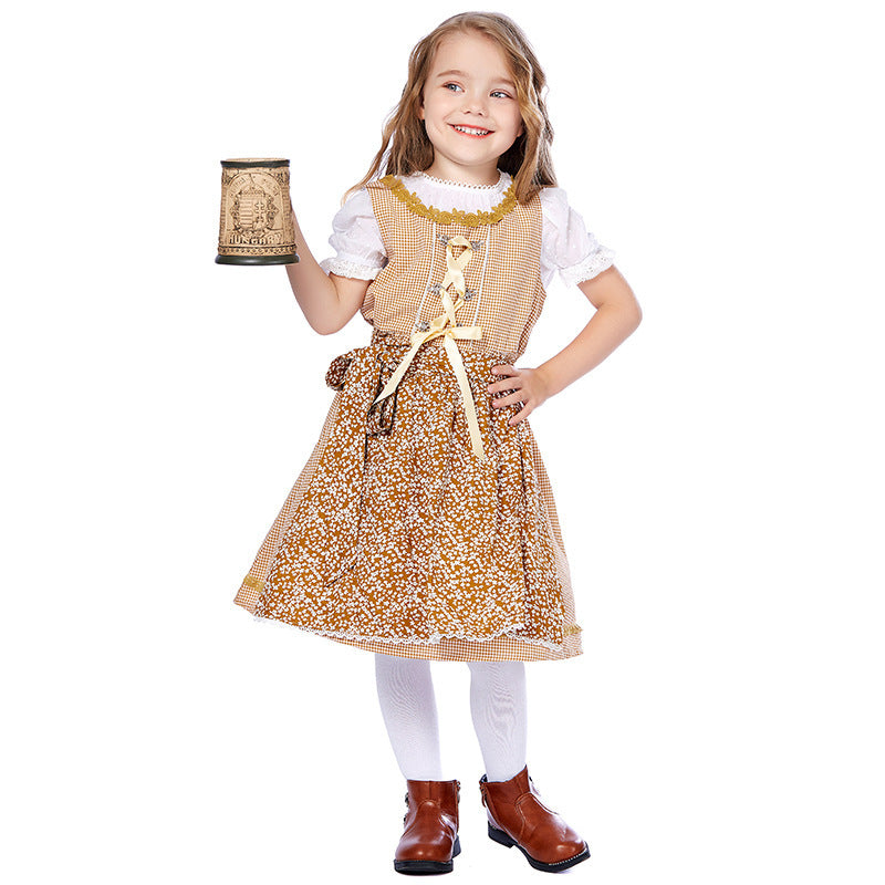Women's traditional dirndl set with laced bodice, embroidered puff blouse and removable apron Mune Fashion