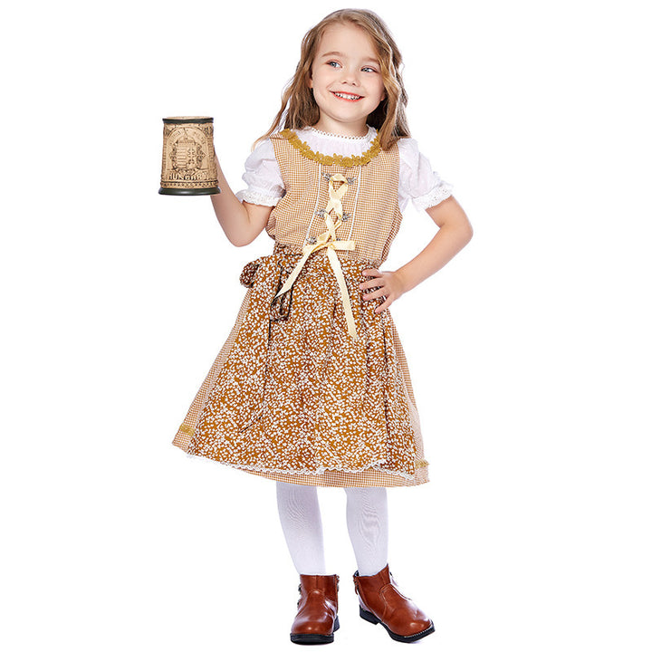 Women's traditional dirndl set with laced bodice, embroidered puff blouse and removable apron Mune Fashion