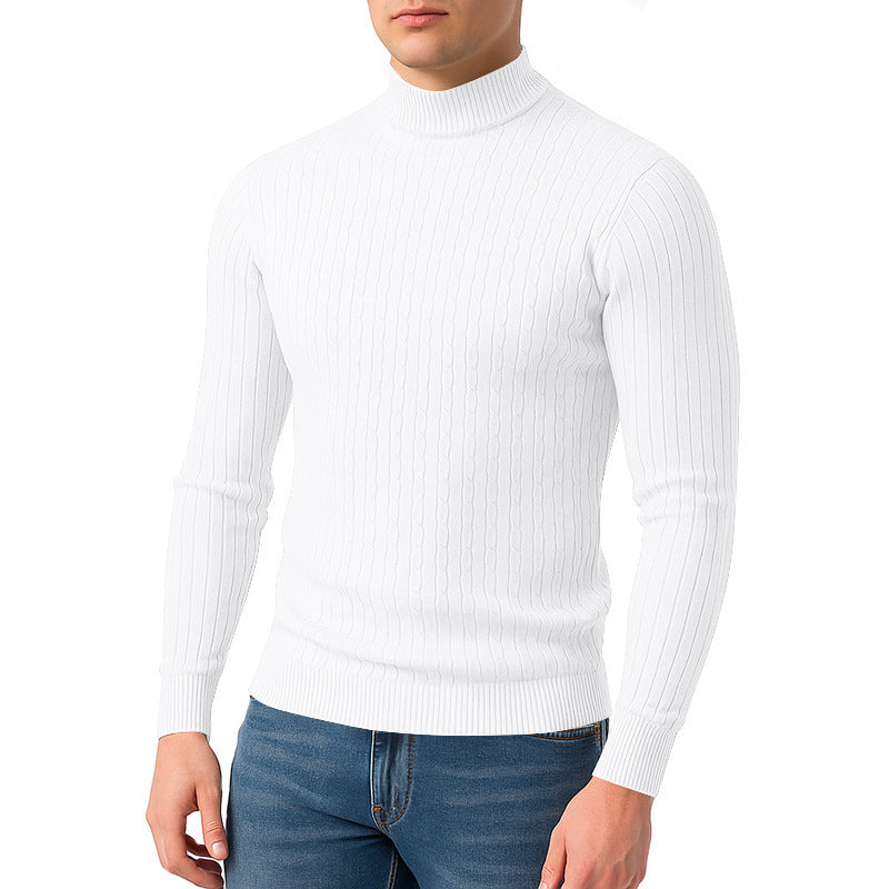 Men's body-hugging fine knit pullover with high collar and cable pattern Mune Fashion