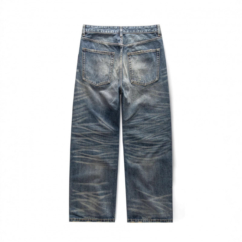 Men's loose vintage jeans with high waist and pronounced used wash Mune Fashion
