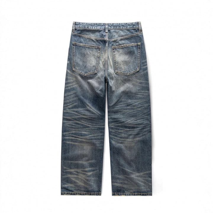 Men's loose vintage jeans with high waist and pronounced used wash Mune Fashion