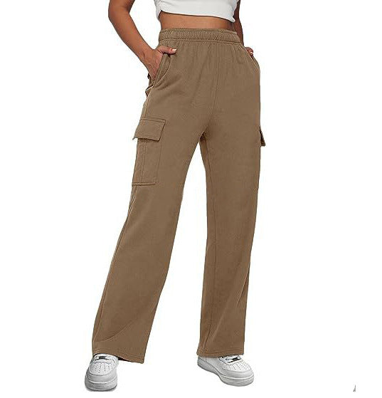 Women's casual cargo leisure pants with wide leg elastic waistband and patch pockets Mune Fashion