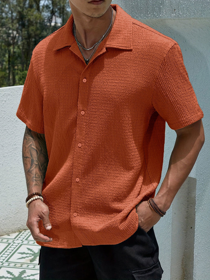 Men's casually cut shirt made of crinkled cotton blend with Kent collar Mune Fashion