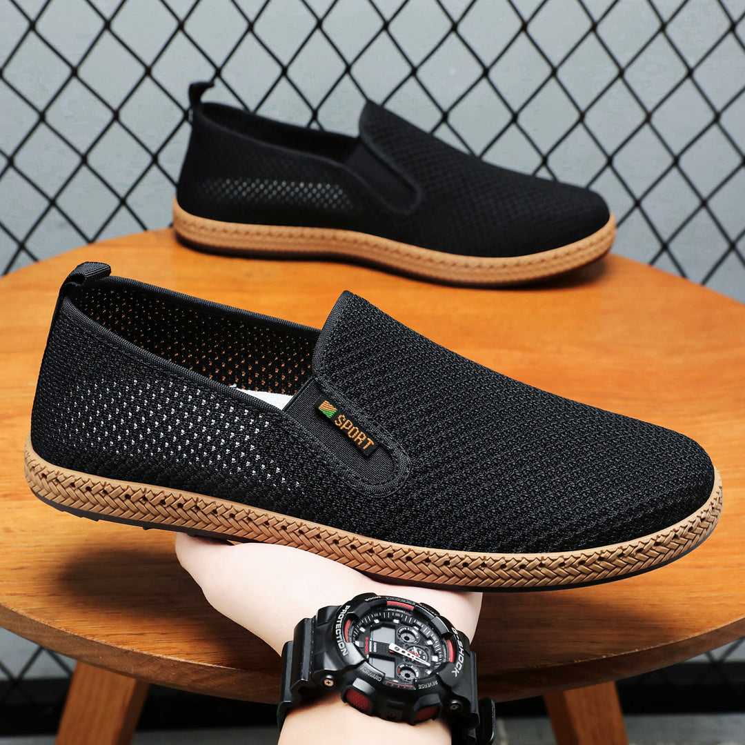 Men's breathable knit slip-on loafer with elastic entry, braided decorative sole, and padded comfort insole Mune Fashion