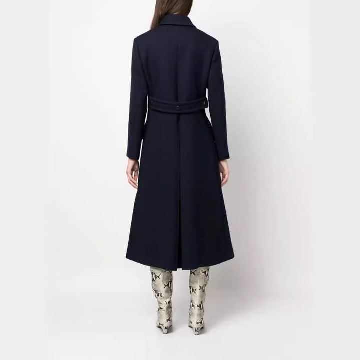 Women Double-breasted A-line Wool Blend Coat with Round Collar and Flap Pockets Mune Fashion