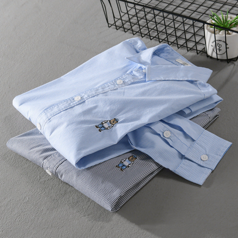 Men's Striped Cotton Shirt with Fine Embroidery and Relaxed Fit Mune Fashion