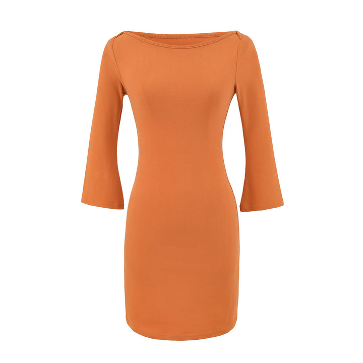Women's Figure-Hugging Midi Dress with Wide Round Neck and Bell Sleeves Mune Fashion