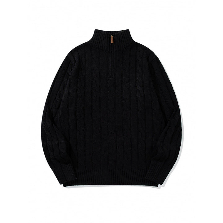 Unisex Coarse Knitted Half-Zip Cable Pattern Sweater with Stand-Up Collar and Ribbed Edges Mune Fashion