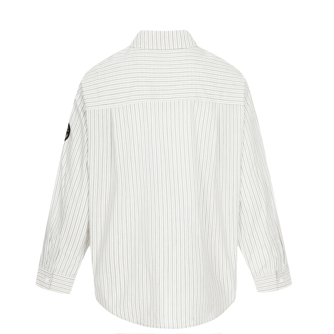 Men's Oversized Shirt Jacket in Baseball-Inspired Style with Stripes, Logo Print, and Patch Applications Mune Fashion