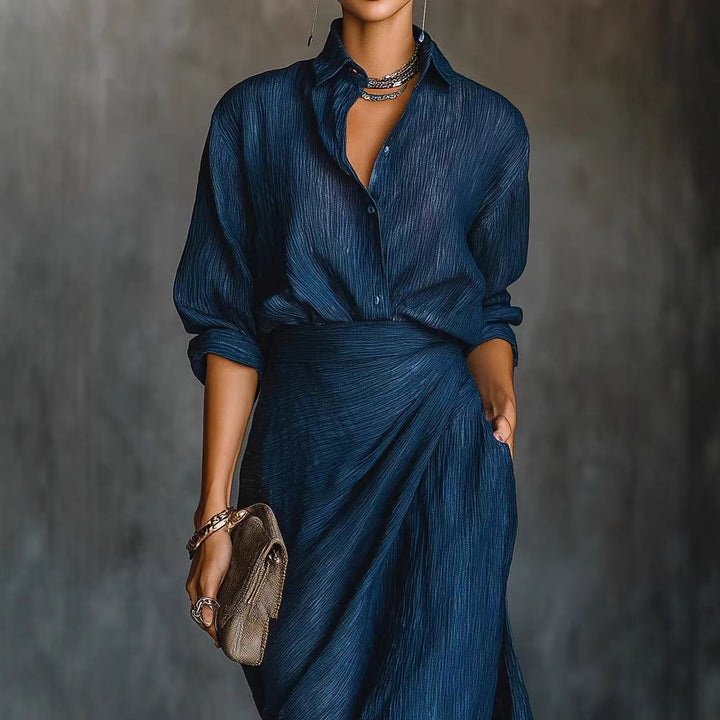 Ladies Draped Maxi Skirt with Wrap Effect and Crinkle Texture Mune Fashion