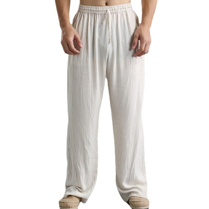Men's casual linen pants with elastic waistband, drawstring, and straight leg Mune Fashion