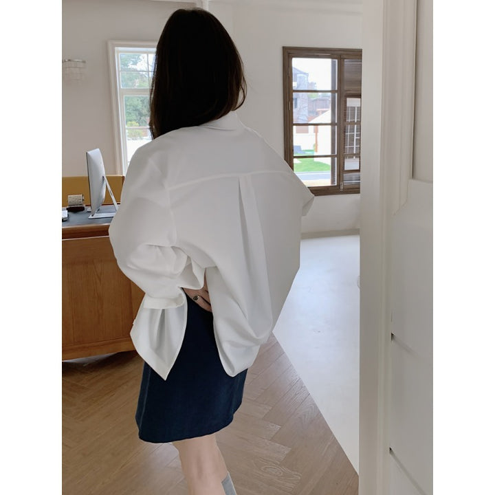 Women Oversized Shirt Blouse made of Flowing Material with Breast Pocket Mune Fashion