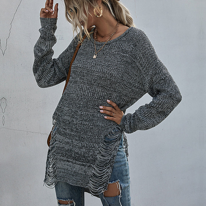 Women Casual Knit Sweater with Fringes Mune Fashion