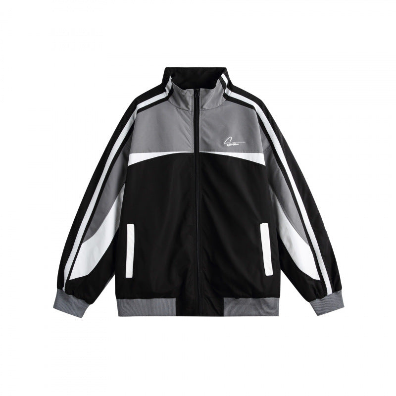 Unisex Lightweight Retro Track Jacket with Stand Collar, Contrasting Stripes and Ribbed Cuffs Mune Fashion