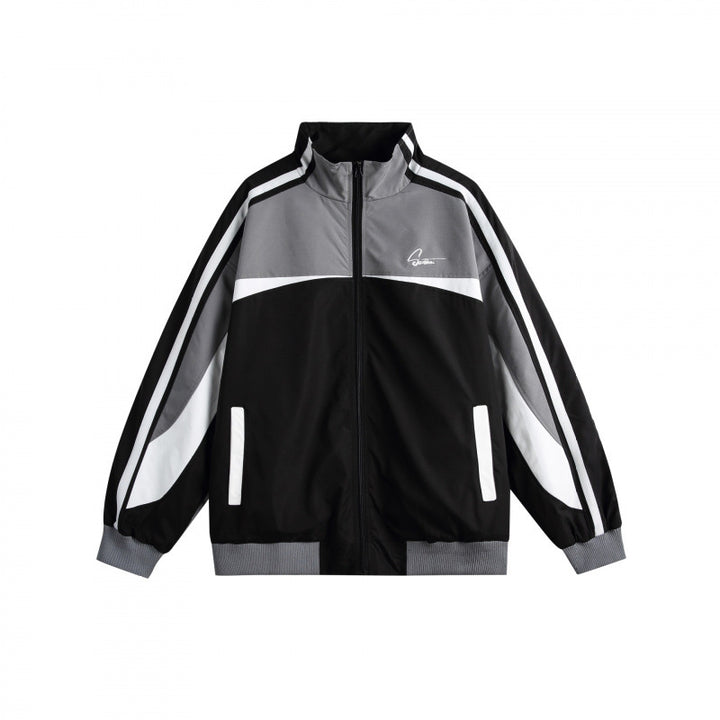 Unisex Lightweight Retro Track Jacket with Stand Collar, Contrasting Stripes and Ribbed Cuffs Mune Fashion