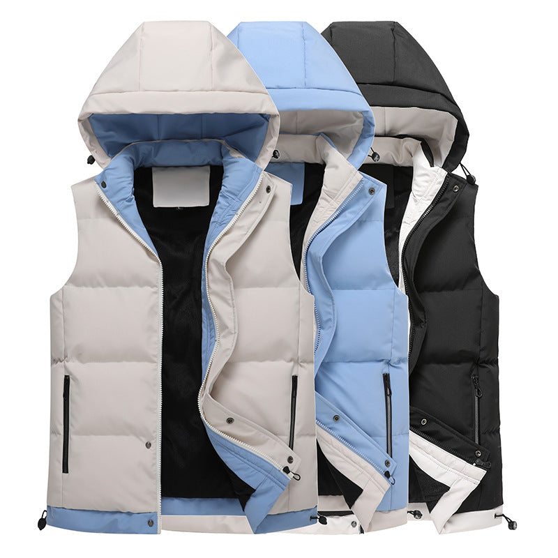 Men's Sleeveless Padded Vest with Hood, Thermal Insulation and Body Shaping Cut Mune Fashion