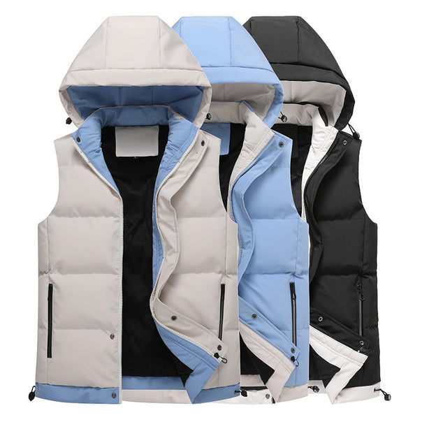 Men's Sleeveless Padded Vest with Hood, Thermal Insulation and Body Shaping Cut Mune Fashion