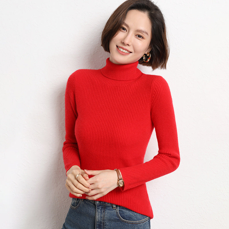 Women's Tailored Fine Knit Turtleneck Sweater with Fine Ribbed Texture and Cashmere Look Mune Fashion