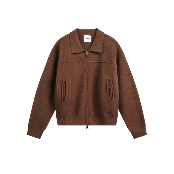 Men's knit zip jacket with shirt collar, hand pockets and ribbed hem Mune Fashion