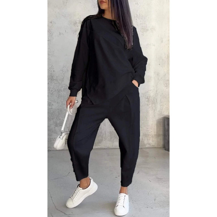 Women's Casual Two-Piece Lounge Set with Oversize Sweatshirt and Tailored Tapered Pants Mune Fashion