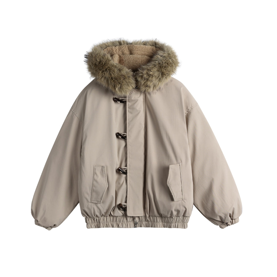Men's Short Insulation Parka in Boxy Cut with Detachable Faux Fur Collar and Toggle Fastenings Mune Fashion