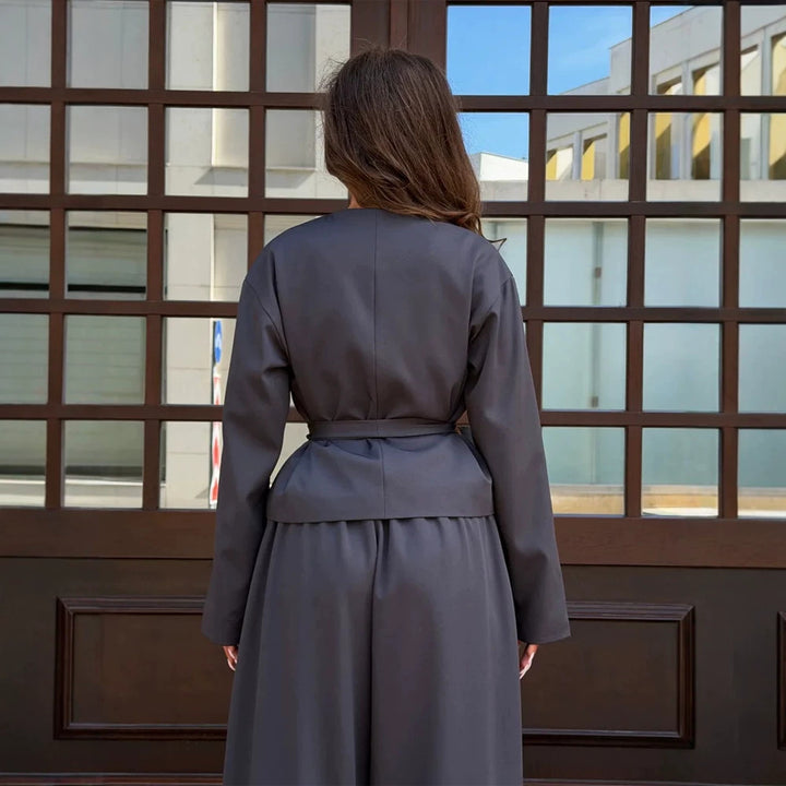 Women's Elegant Two-Piece Set with Wrap Jacket and Wide Pleat Trousers Mune Fashion