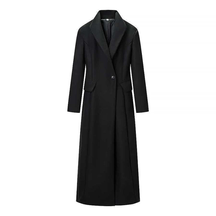 Women Tailored Longline Coat with Emphasized Shoulder Area and One-Button Closure Mune Fashion