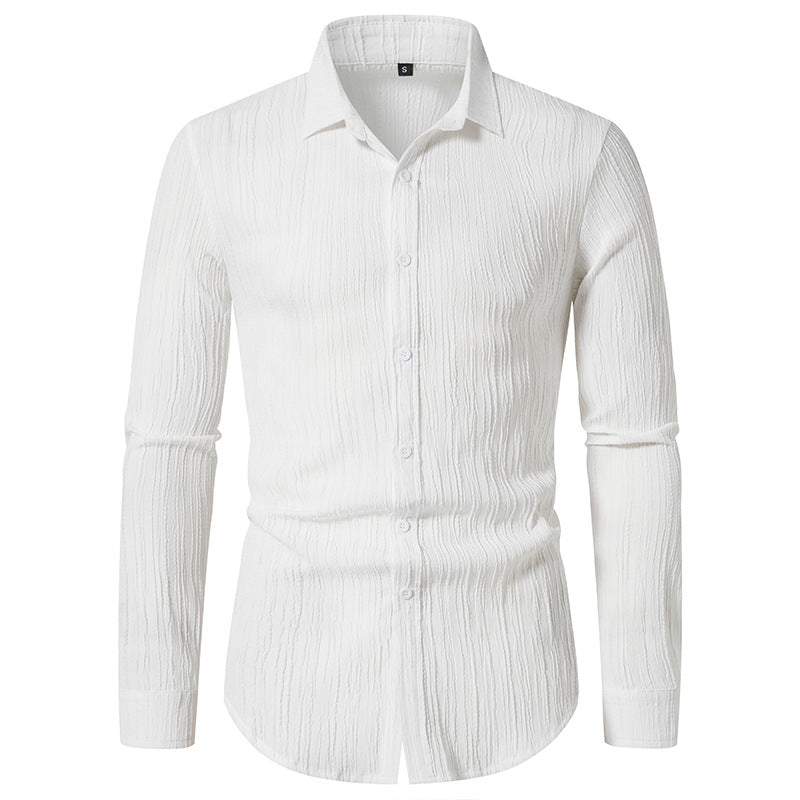 Men's Textured Slim-Fit Shirt with Crinkled Texture and Kent Collar Mune Fashion