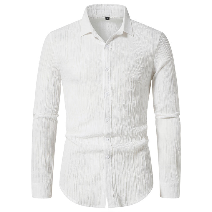 Men's Textured Slim-Fit Shirt with Crinkled Texture and Kent Collar Mune Fashion