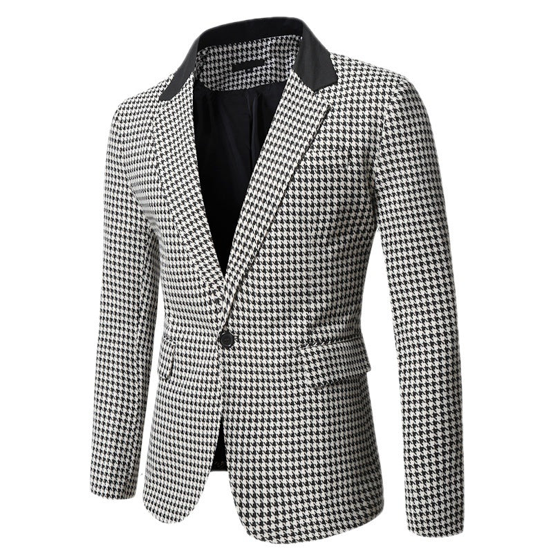 Men's tailored blazer with houndstooth pattern, lapel collar and flap pockets Mune Fashion
