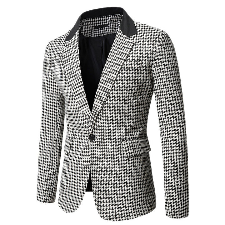 Men's tailored blazer with houndstooth pattern, lapel collar and flap pockets Mune Fashion