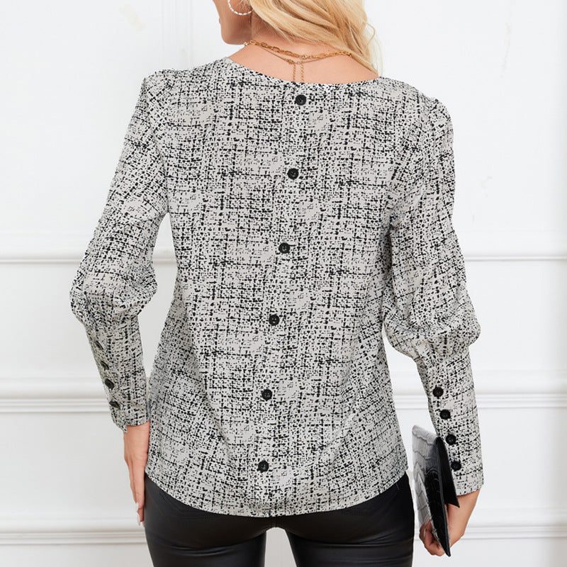 Women's long sleeve blouse with textured tweed look and cufflinks Mune Fashion