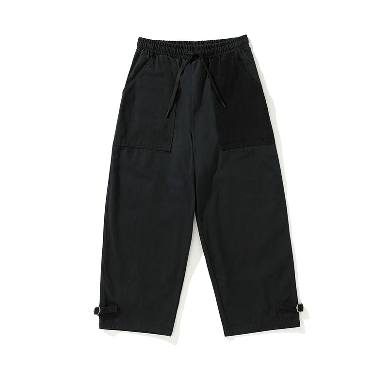 Men's wide cropped cargo pants with elastic drawstring waistband, patch pockets and adjustable ankle straps Mune Fashion