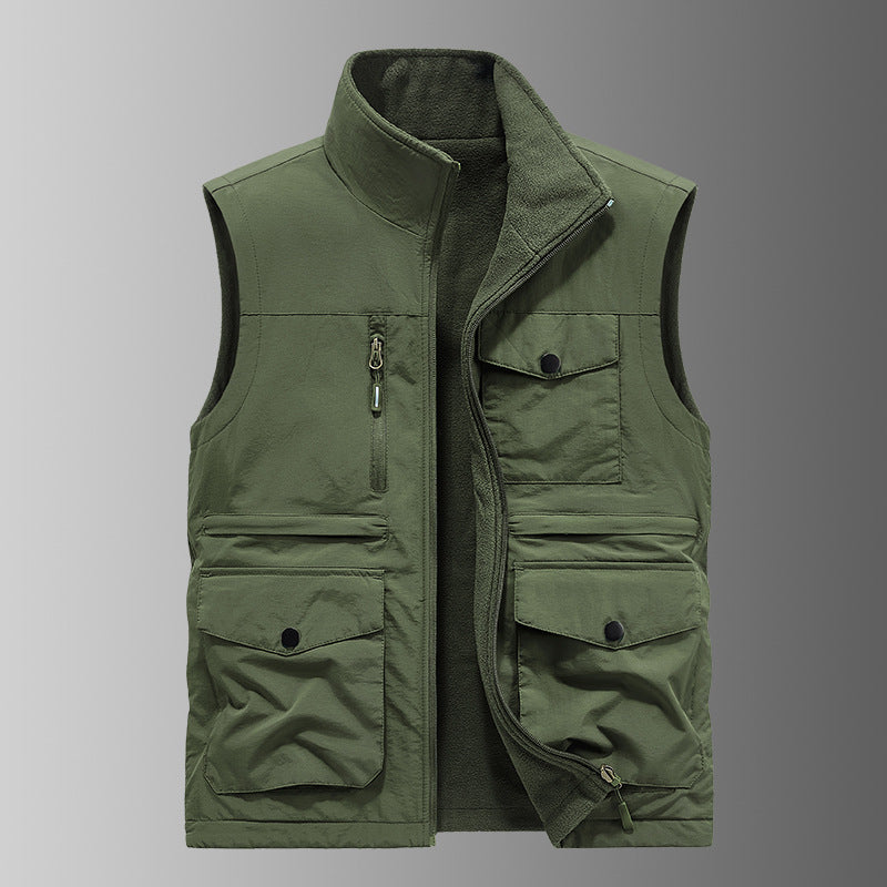 Men's padded utility vest with fleece lining, multi pockets and front zipper