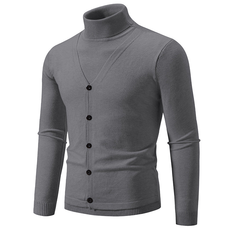 Men's Fine Turtleneck Sweater with Decorative Button Placket and Slim Silhouette Mune Fashion