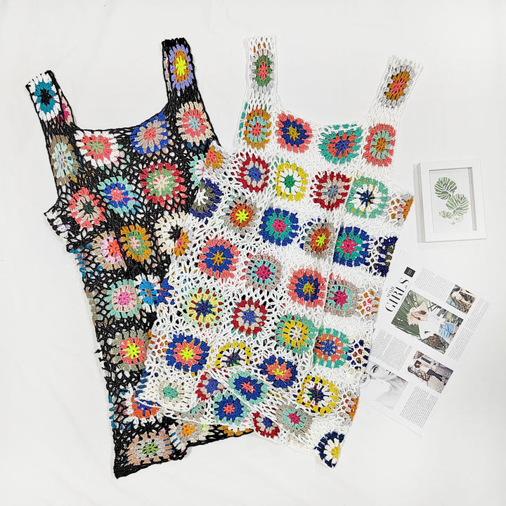 Women airy crochet dress with colorful granny square pattern Mune Fashion
