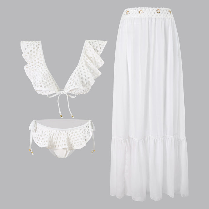Women's bikini set with playful ruffles and long, airy beach robe Mune Fashion