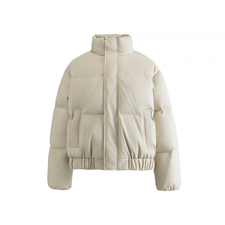Ladies Cropped Puff Quilted Jacket with High Stand Collar, Elastic Waistband and Concealed Zipper Placket Mune Fashion