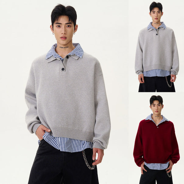 Men's Fashionable Chunky Knit Sweater with Shirt Collar and Button Placket Mune Fashion
