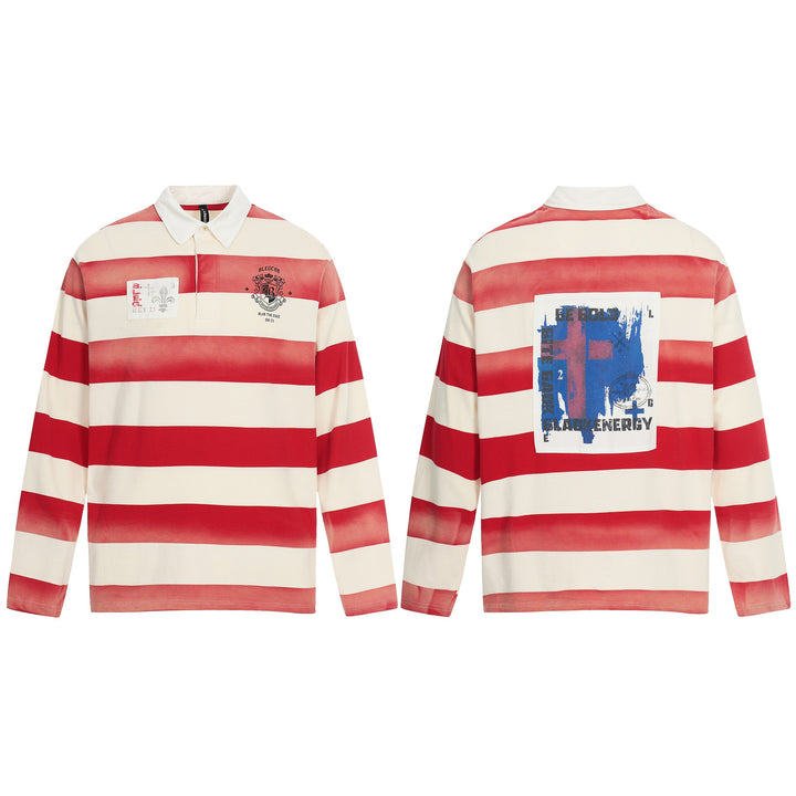 Men's Oversize Rugby Shirt with Polo Collar and Wide Stripe Pattern Mune Fashion