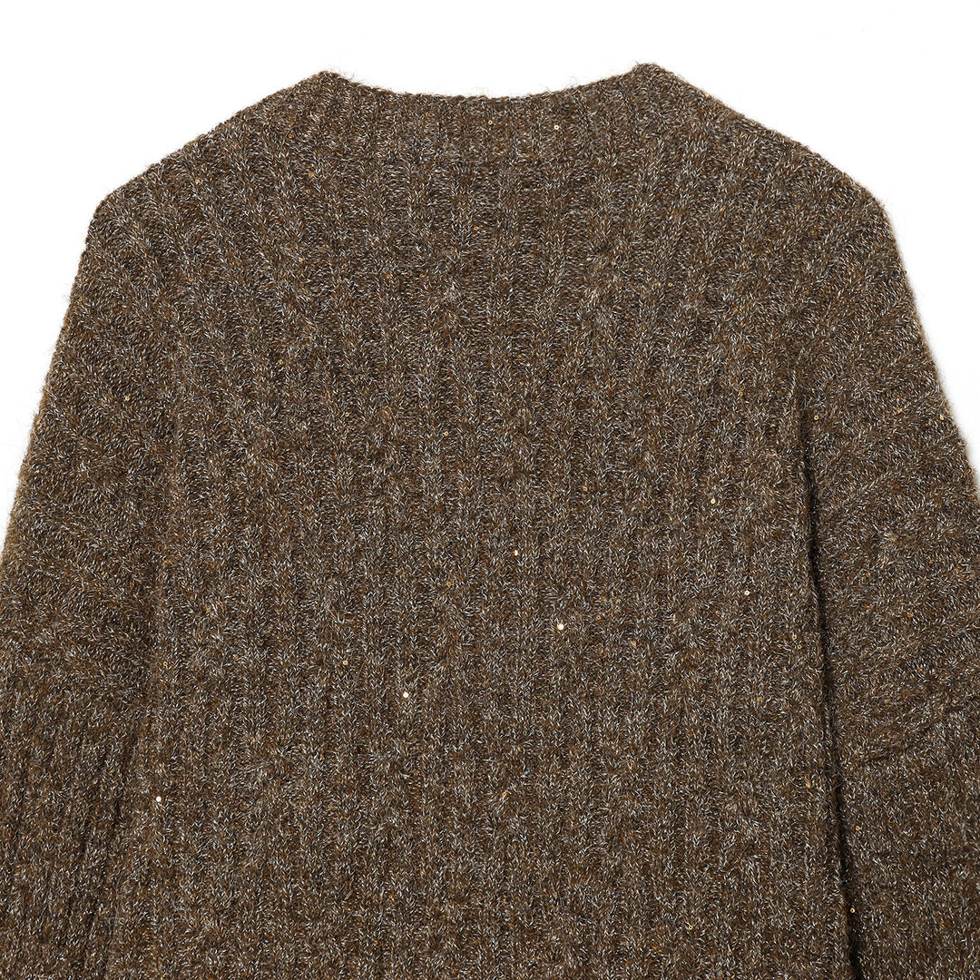 Women's Chunky Knit Cardigan with V-Neck and Golden Decorative Buttons Mune Fashion