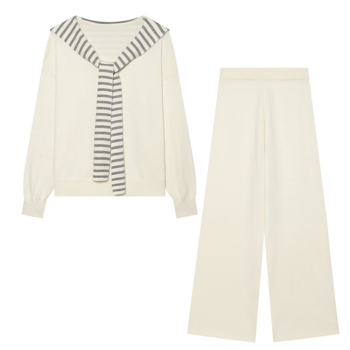 Women's Knit Lounge Set with Maritime Scarf Detail and High Waist Mune Fashion