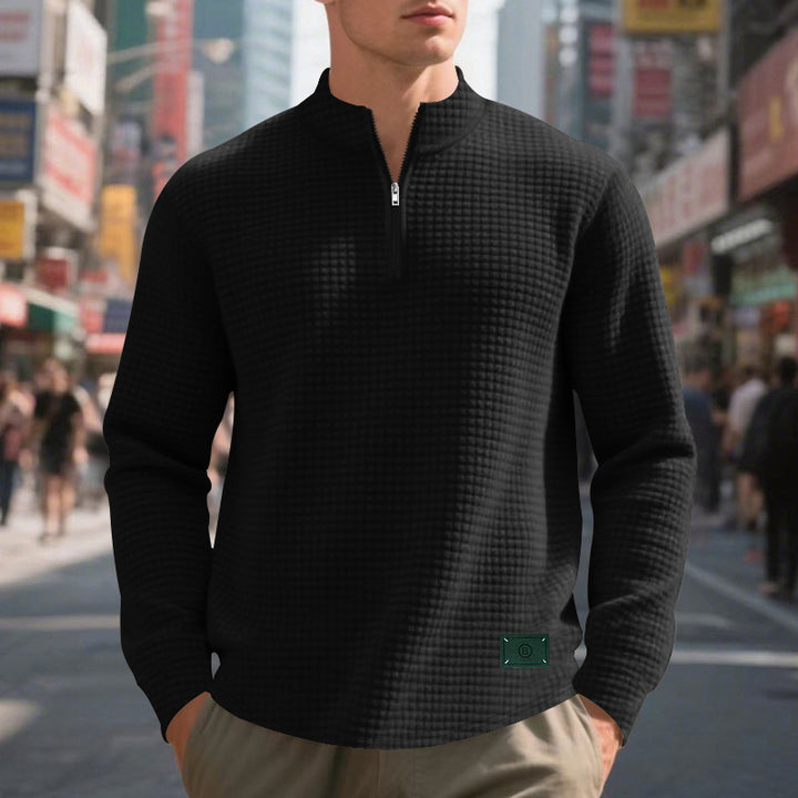 Men's structured waffle knit pullover with short zip and relaxed fit Mune Fashion