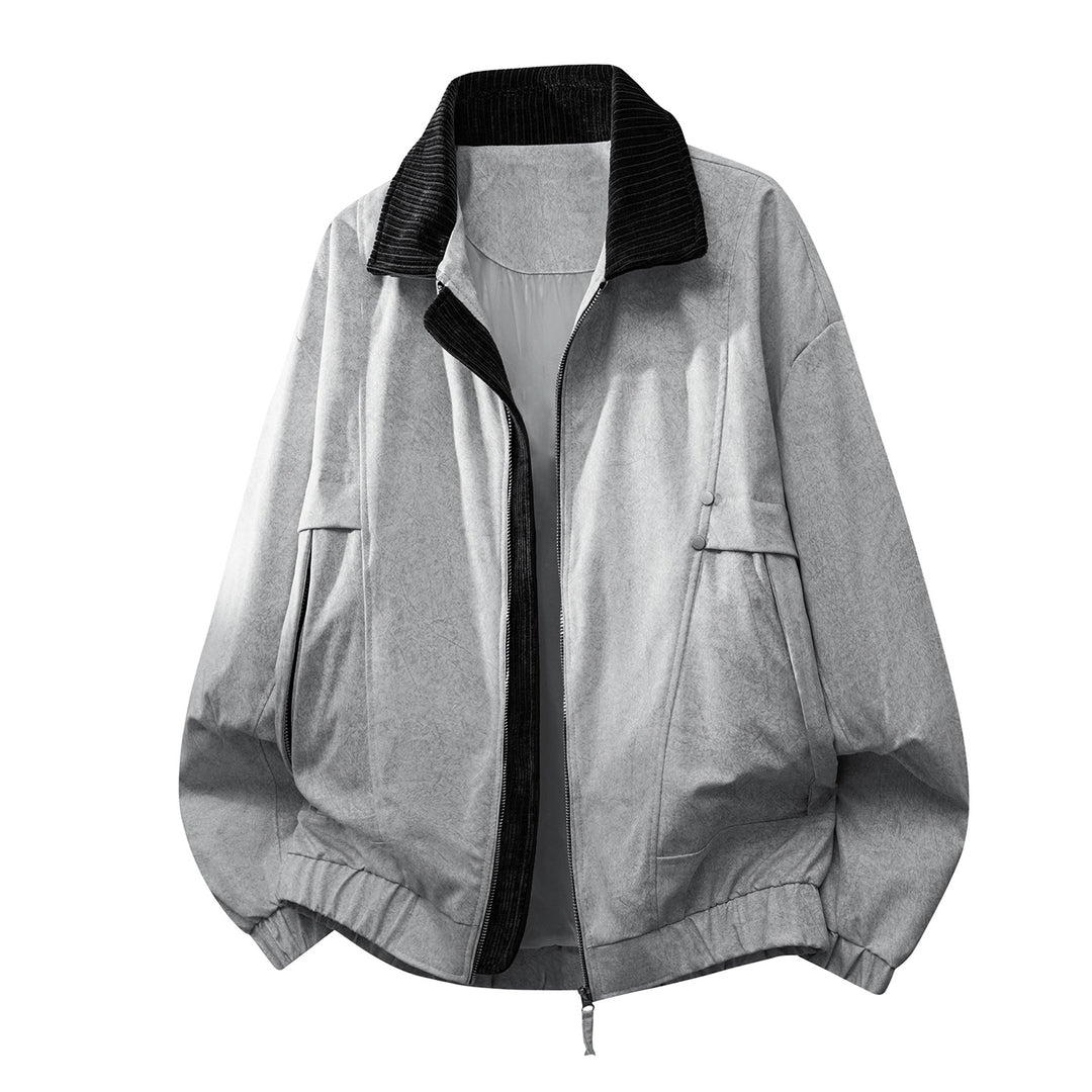 Unisex  oversized relaxed bomber jacket with corduroy contrast collar and elastic hem Mune Fashion