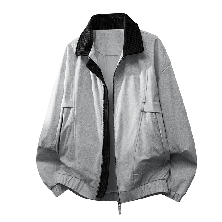 Unisex  oversized relaxed bomber jacket with corduroy contrast collar and elastic hem Mune Fashion