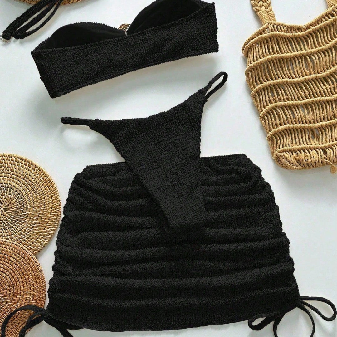 Ladies bandeau bikini with outstanding ring design and side ruching Mune Fashion