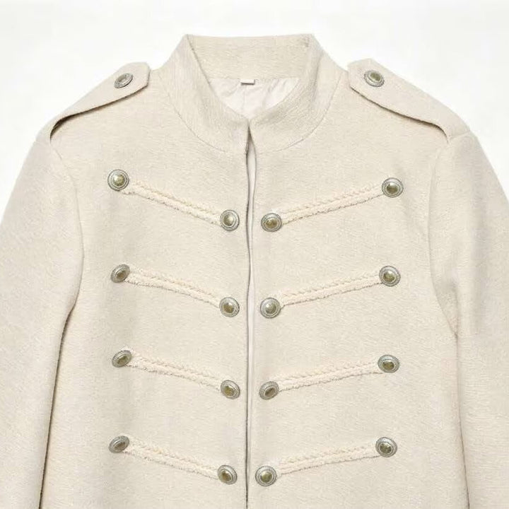 Women's short military jacket with stand-up collar, decorative cords and decorative buttons Mune Fashion