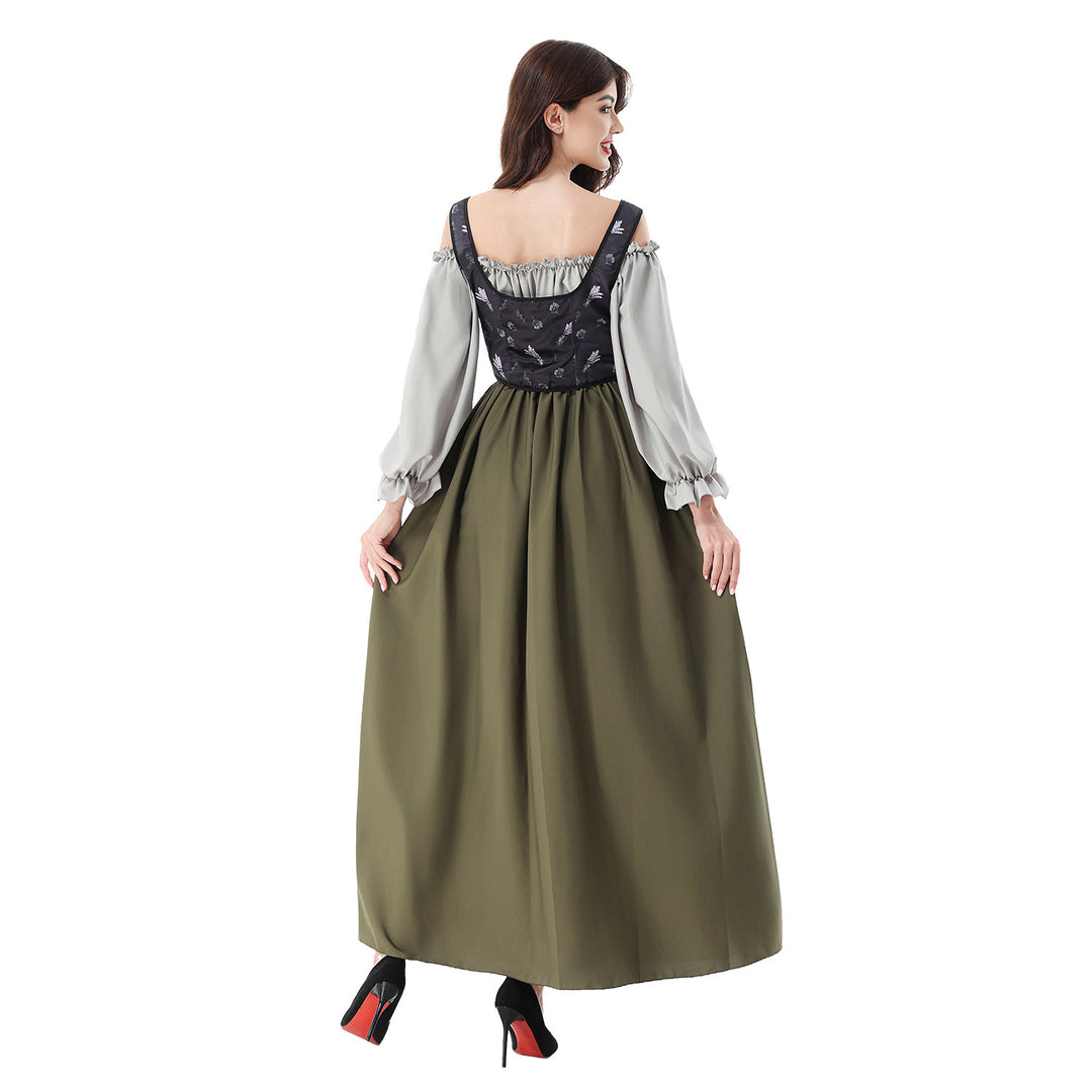 Ladies Corsage Dress with Lace-Up Corset and Off-the-Shoulder Blouse Top Mune Fashion